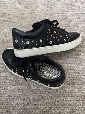 Chico's Black Low-Top Sneakers with Mixed Metal and Rhinestone Studs Size 9